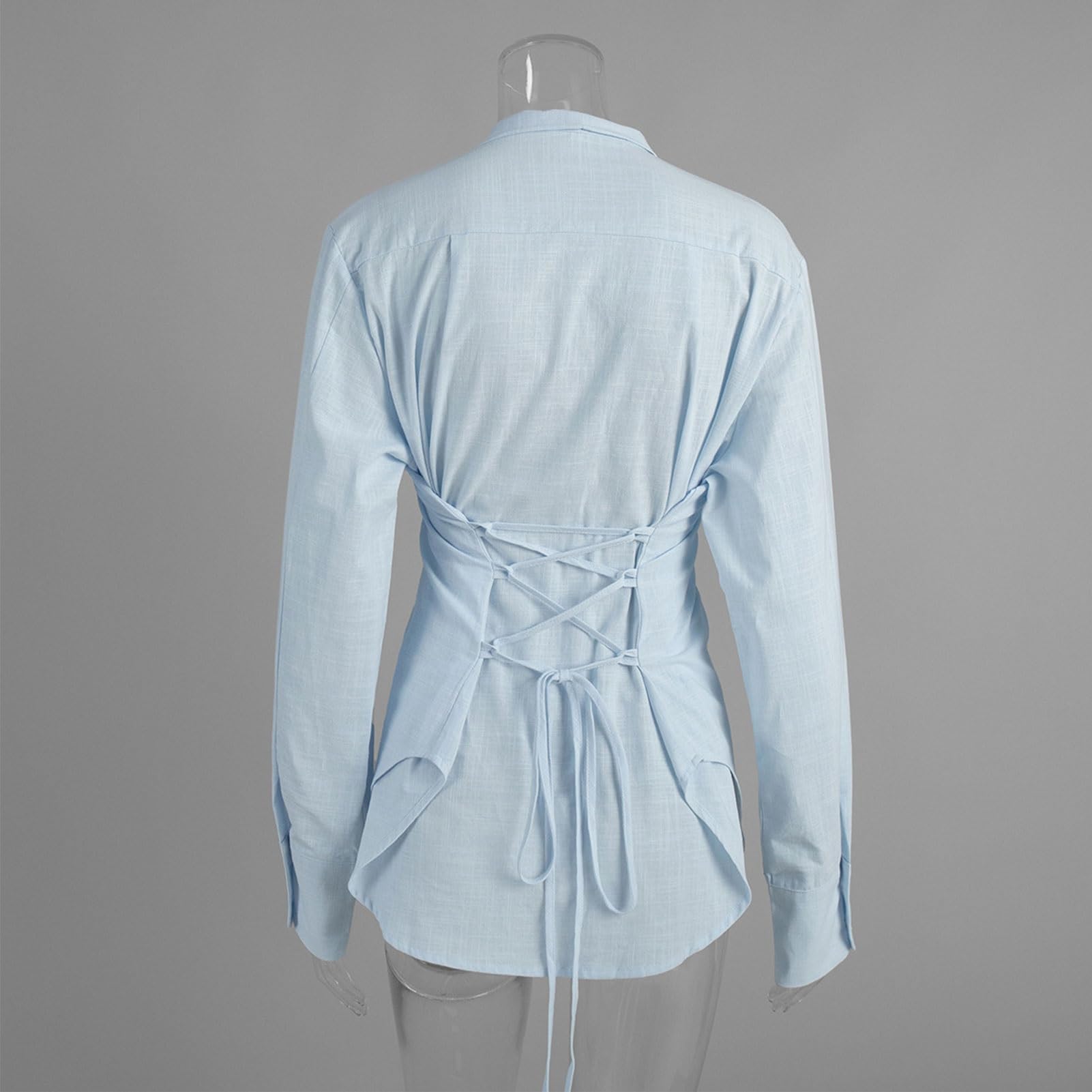Blusa de Algodón con Botones y Manga Larga for Mujer, Camisa con Cinturón for Oficina e Informal