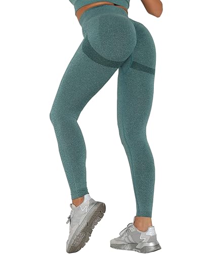 Merlvida Leggins Sportivi Donna Vita Alta Leggings Push Up Pantaloni Palestra Controllo della Pancia Anticellulite Pantacollant Opaco Elastici Tuta Collant Abbigliamento Sportivo Donna Yoga Fitness - L - A04 - Verde