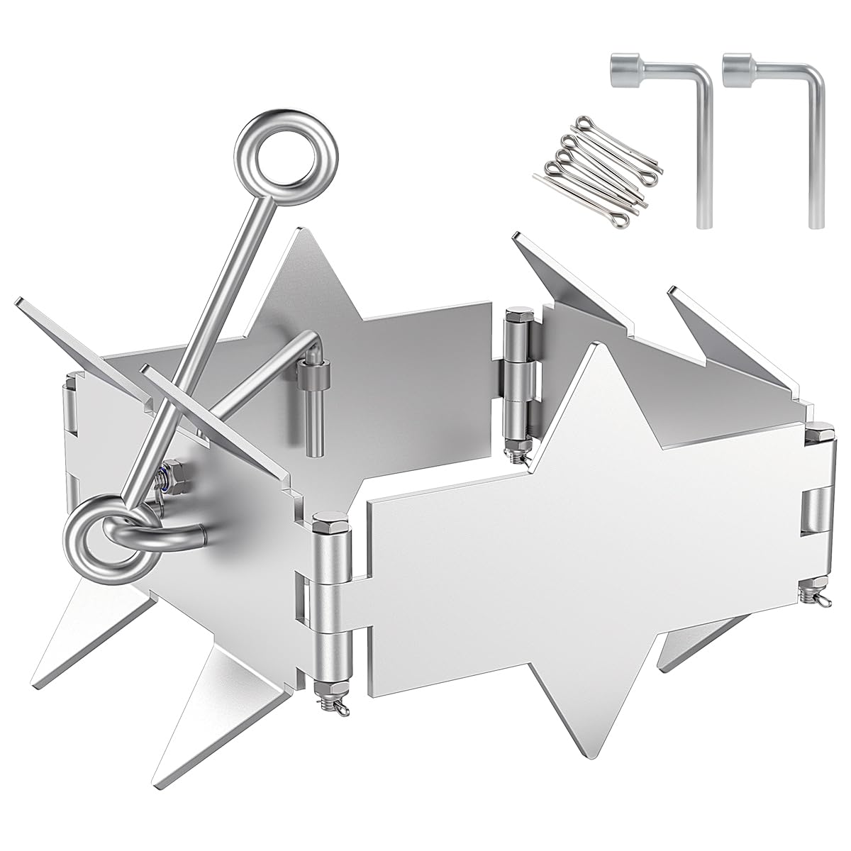 Ancoraggio per barche in acciaio inox, 3,6 kg, 12 rebbi, pieghevole, quadrato, senza saldature, elettrolucidato, compatto e sicuro per piccole imbarcazioni, PVC, Jon Boats, Skiff, pesca in