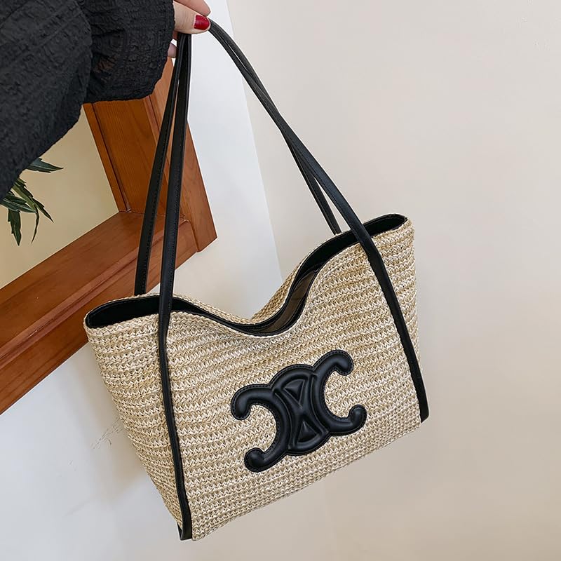 handwoven straw beach shoulder bag large vegetable market tote natural woven underarm holiday handbag for women