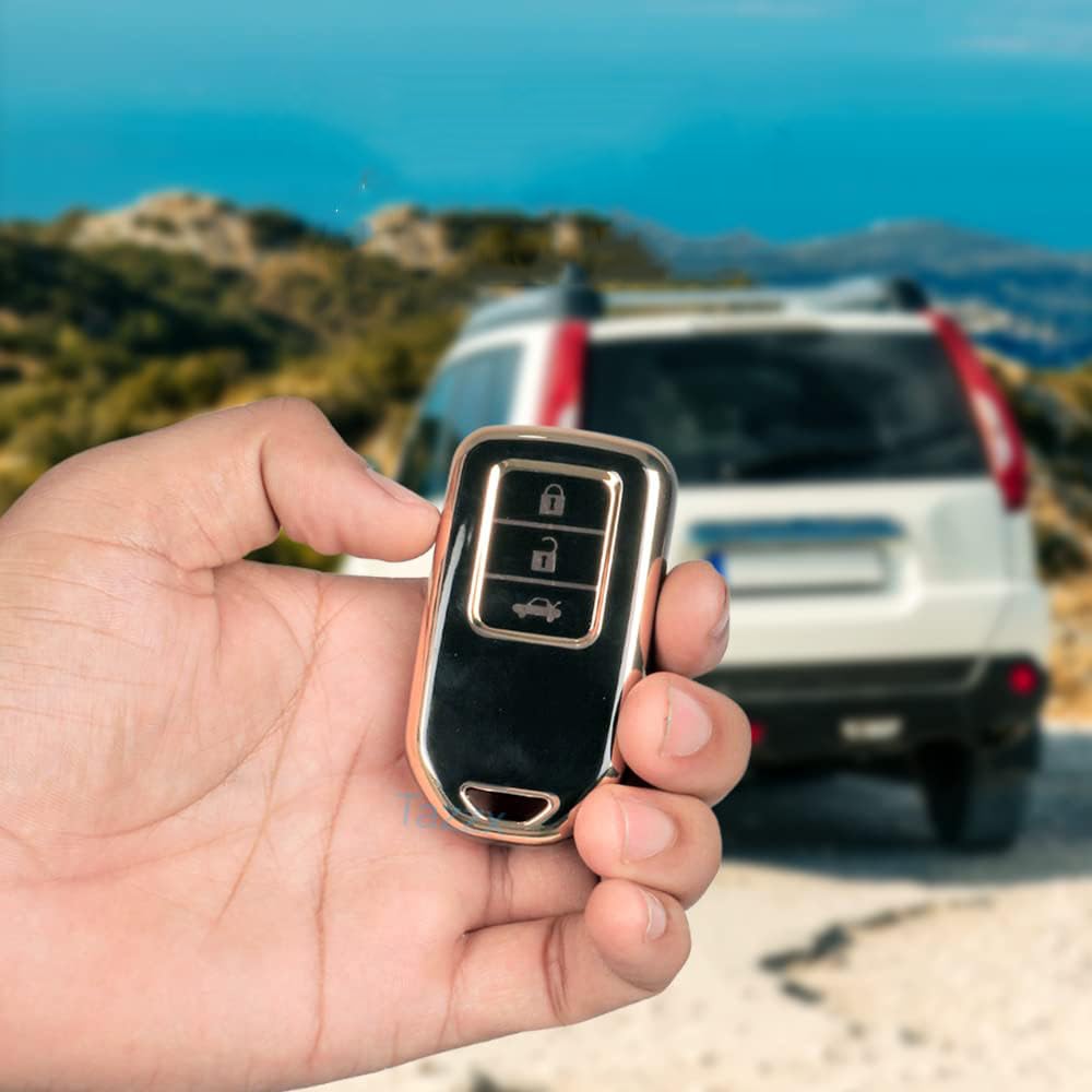 TPU 3-Button Smart Key Case Compatible with Honda City/Civic/Jazz/Amaze/CR-V/WR-V/BR-V, Automotive Key Accessories