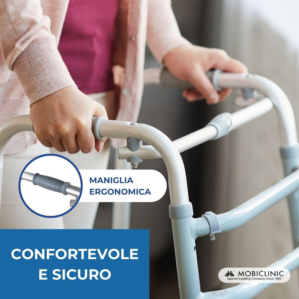 Mobiclinic®, Deambulatore Pieghevole, Senza Ruote, Mezquita, Ausilio per la Mobilità, Estremità Antiscivolo, Altezza Regolabile, Pieghevole, Alluminio, Ultraleggero, Sicuro, Peso Massimo 100 kg
