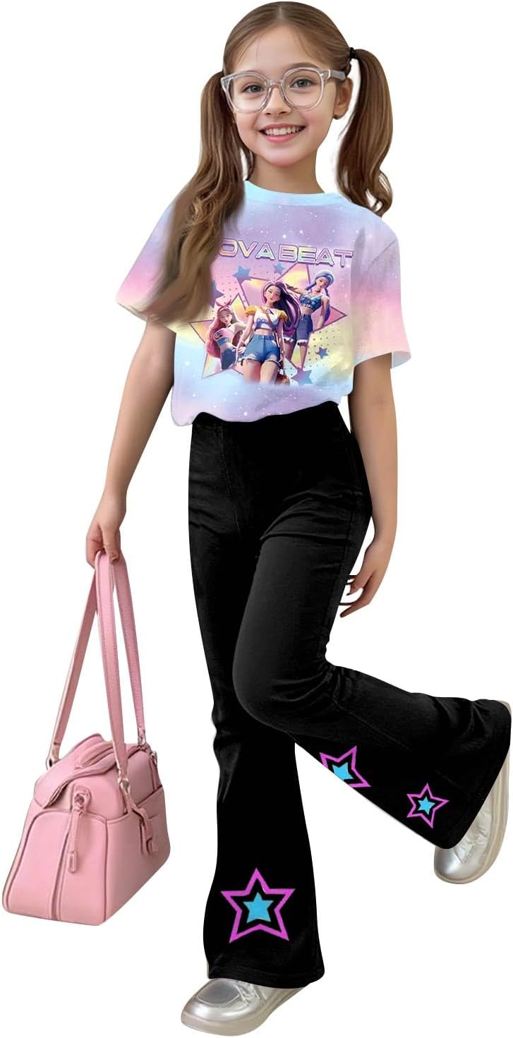 Set K-Pop con maglietta e pantaloni Maglietta Y2K Maglietta per ragazze a maniche corte Autunno Moda Estate Streetwear Senza felpa Felpa hip-hop 2-14 anni