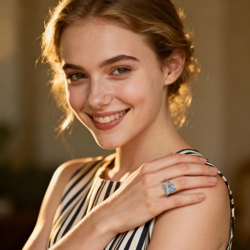 Spoon Ring Dragonfly Ring for Women Sterling Silver Turquoise Dragonfly Gifts for Mom Vintage Jewelry Spoon Jewelry