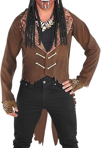 Amscan Witch Doctor - Chaqueta para hombre, talla pequeña/M, tela marrón encantadora, perfecta para Halloween y fiestas temáticas, 1 unidad