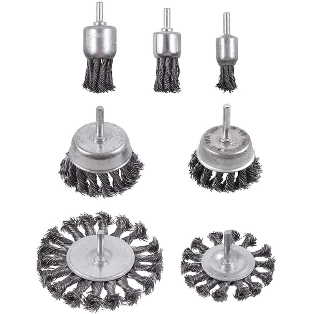 7Pcs Spazzola a ruota metallica con nodo a torsione per trapano Set di spazzole con ruote a tazza pieghettate per trapano con gambo da 1/4 di pollice