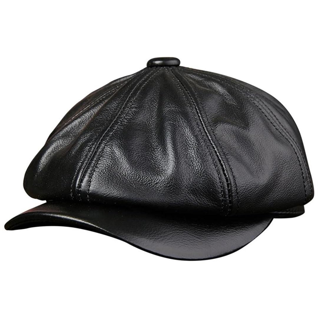 Sombreros de periódicos para hombre de piel de vaca auténtica, octogonal, ajustados, vintage, boina de pico de pato, Gorra marrón, 59/60 cm
