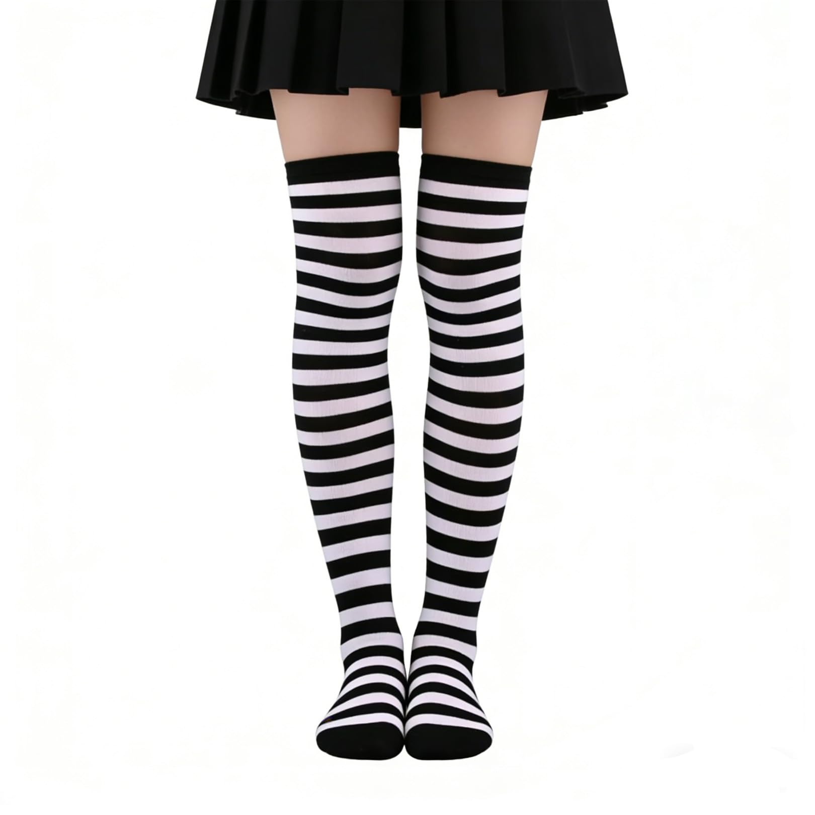 Besmrpg Women's Black And White Stripes Knee High Socks For Striped Over The Knee Socks,Long Thigh High Socks For Girls For School, Cosplay,Carnival,Christmas, Fancy Dress Uk Size 4-6
