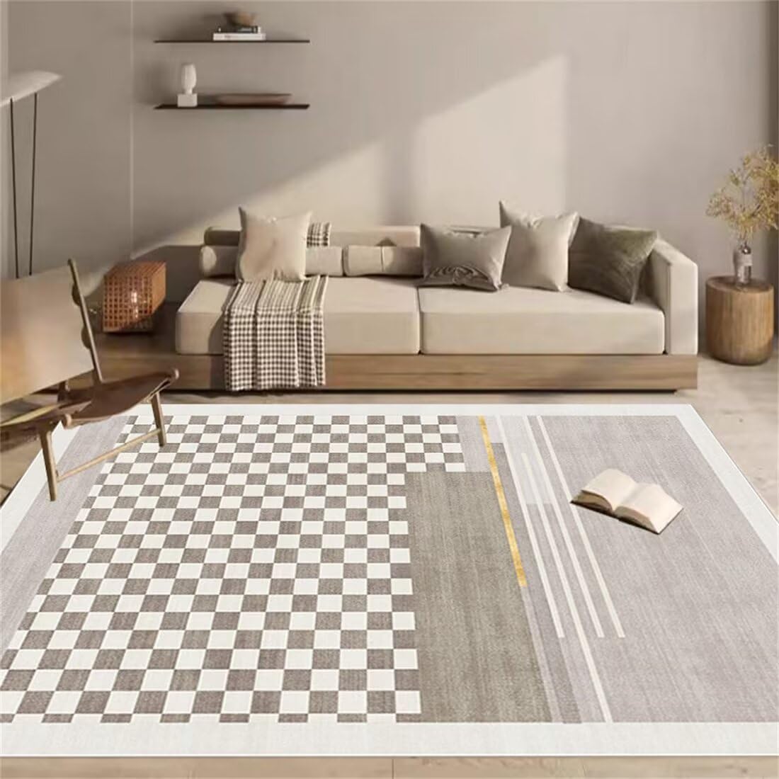 Tapis de chambre à coucher rectangulaire au design géométrique minimaliste