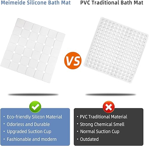 Miniatura 10 de Tapete de ducha antideslizante de 21 x 21 pulgadas, de silicona, plegable, con ventosas y agujeros de drenaje, inodoro, ecológico y duradero,