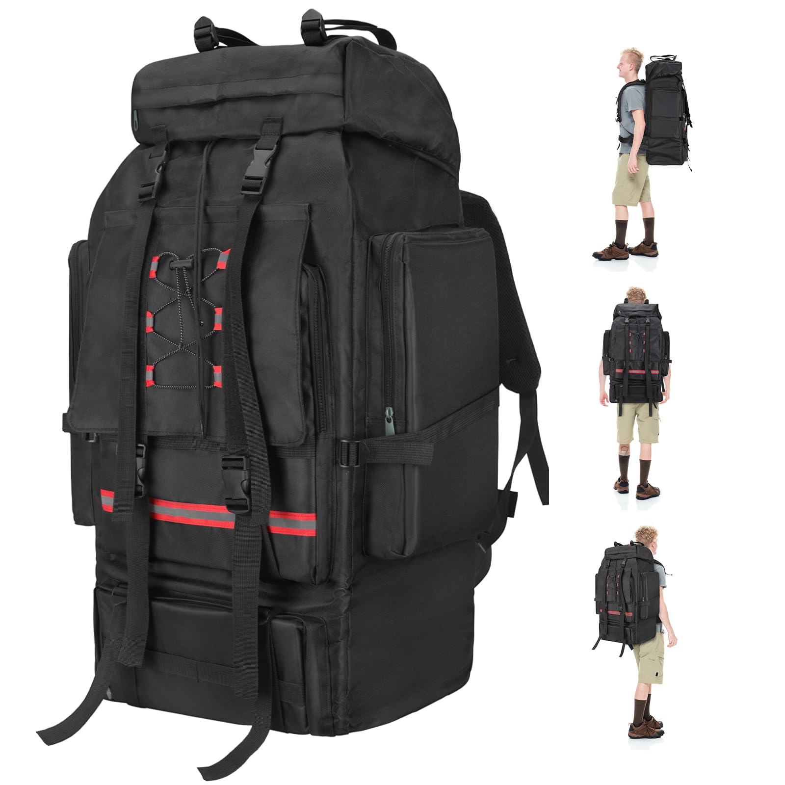 Sac à Dos De Randonnée 130 L – Grande Capacité, Tissu Oxford Imperméable, Système MOLLE, Bandes Réfléchissantes – Pour Homme Et Femme