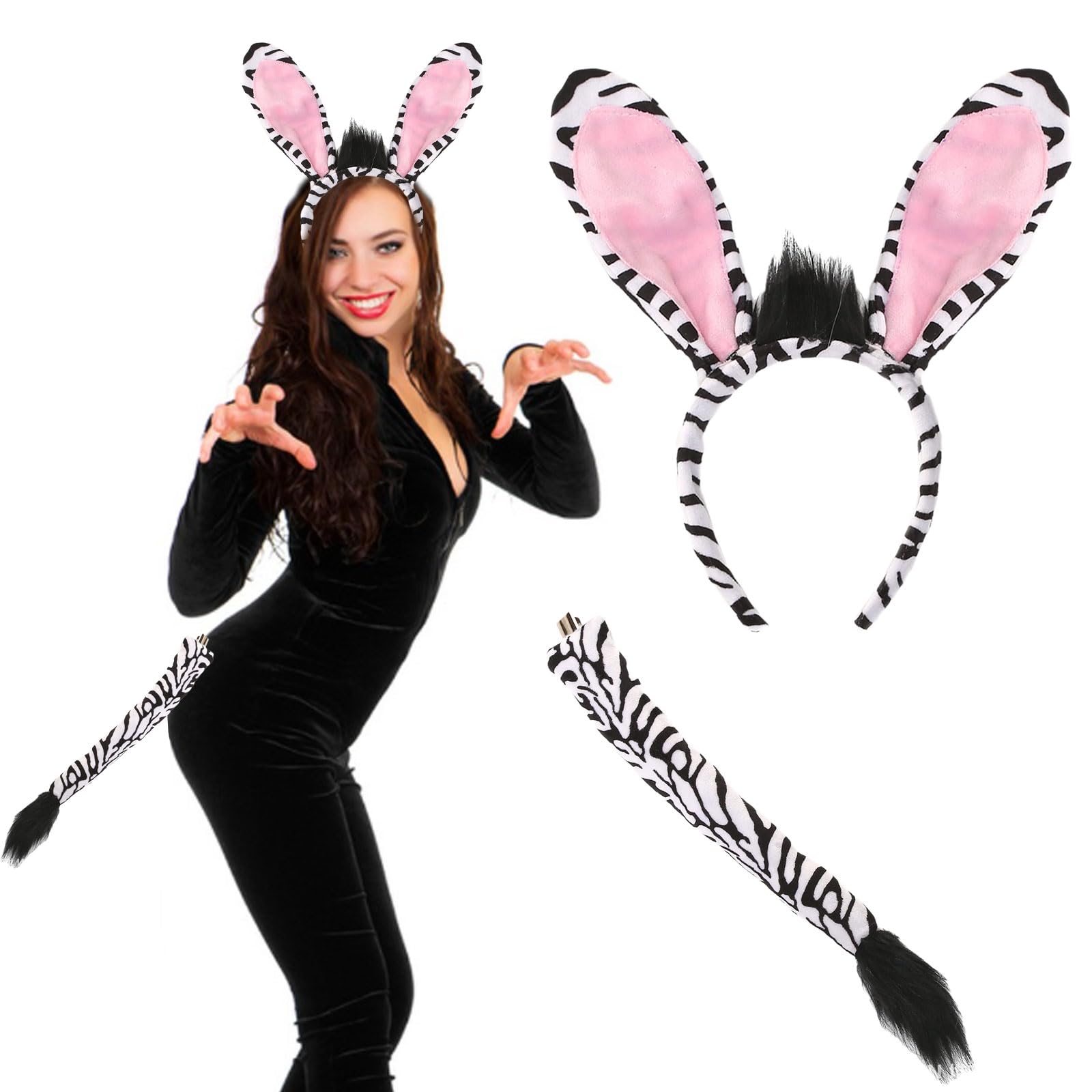 QIZHIQIAMY Disfraz Animal Niño, 2 PCS Disfraz de Animal Adulto, Diadema Orejas de Animals con Cola, Orejas de Animals Mujer, Disfrazs Animales Niña para Halloween, Carnaval, Fiesta de Disfraces