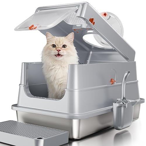 Stainless Steel Cat Litter Box with Lid, Extra Large High
