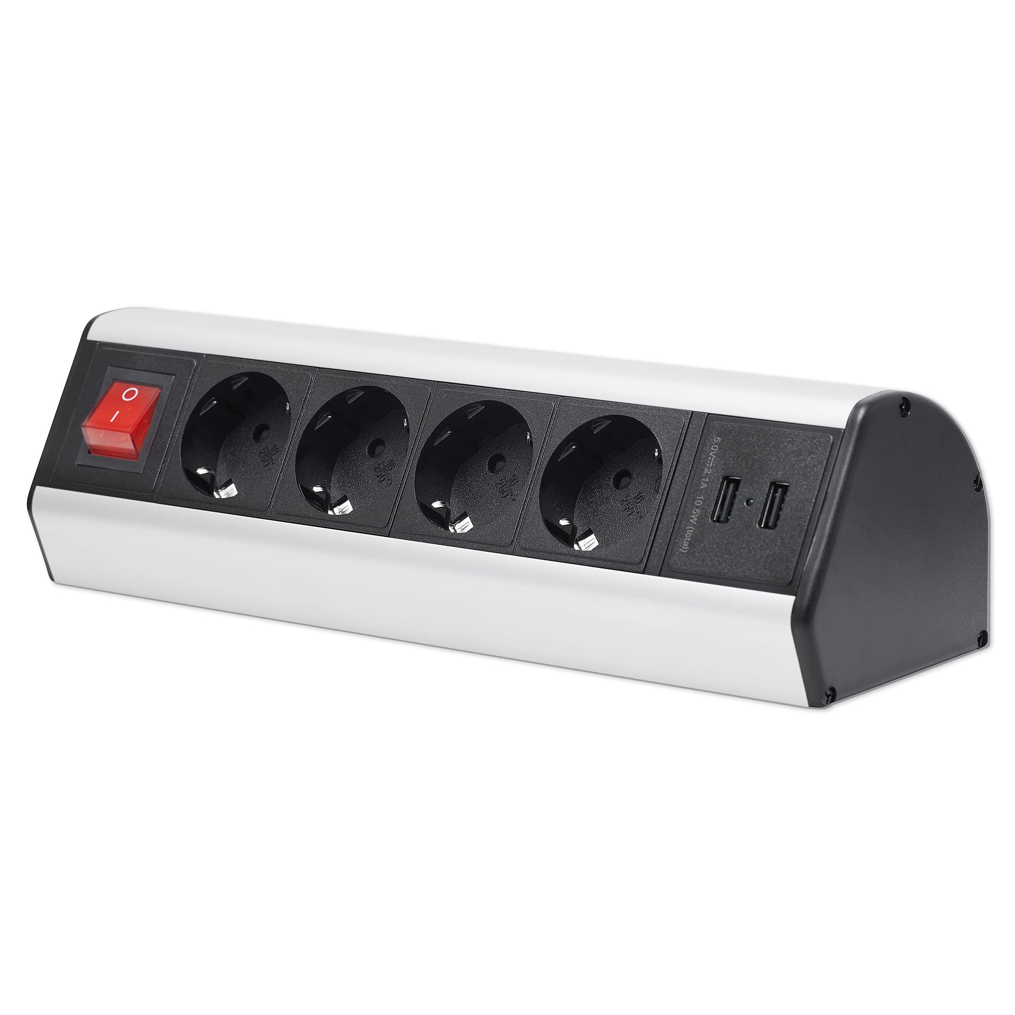 Multipresa a 4 prese, 2 USB con cavo da 2 m, per mobili e mobili, commutabile come presa da tavolo e distributore di prese, per cucina e ufficio con montaggio semplice