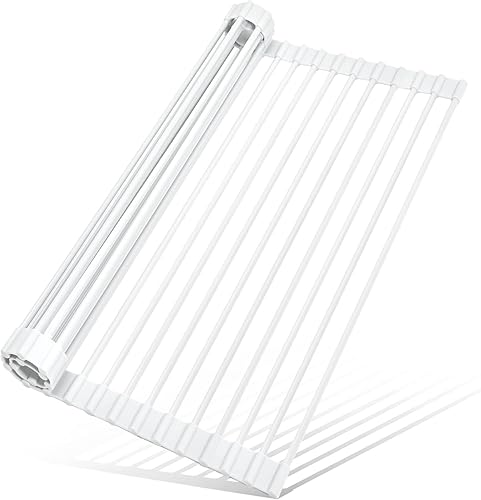 MERRYBOX Escurridor de platos enrollable, envuelto en silicona sobre el fregadero, escurridor de platos plegable, escurridor de platos