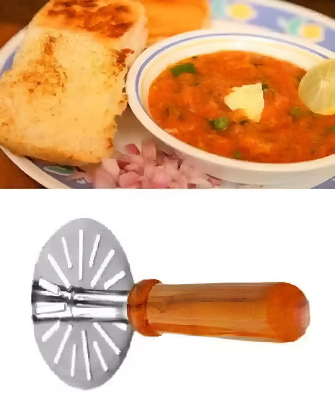 DeoDap Kitchen Stainless Steel Potato Masher, Pav Bhaji Masher with Wooden Handle - Image 6 thumbnail