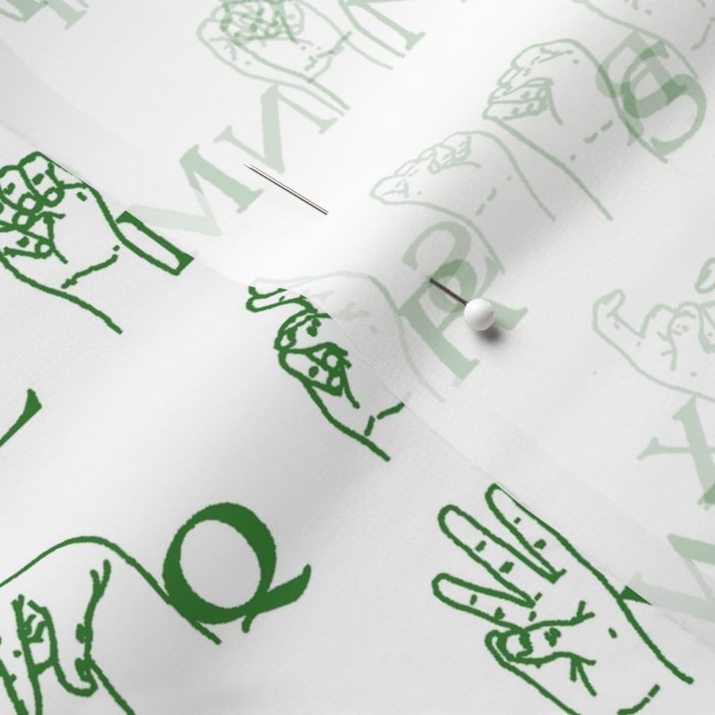 Spoonflower Fabric - Sign Language Green American Printed on Chiffon Fabric by The Yard - Sewing Fashion Apparel Dresses Home Decor