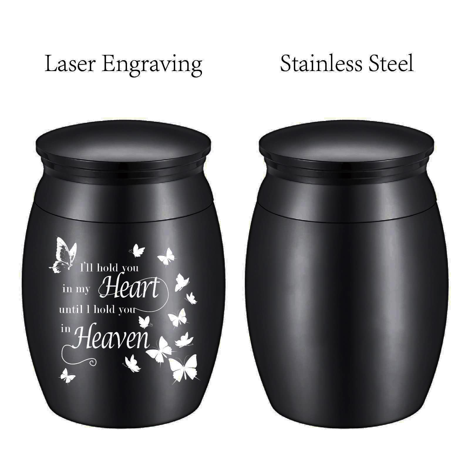 CREATCABIN Kleine aandenken urn mini crematie urnen ashouder vlinder hart miniatuur begrafenis begrafenis container pot graveren roestvrij staal voor menselijke familie vrienden gedenkteken zwart 3,57