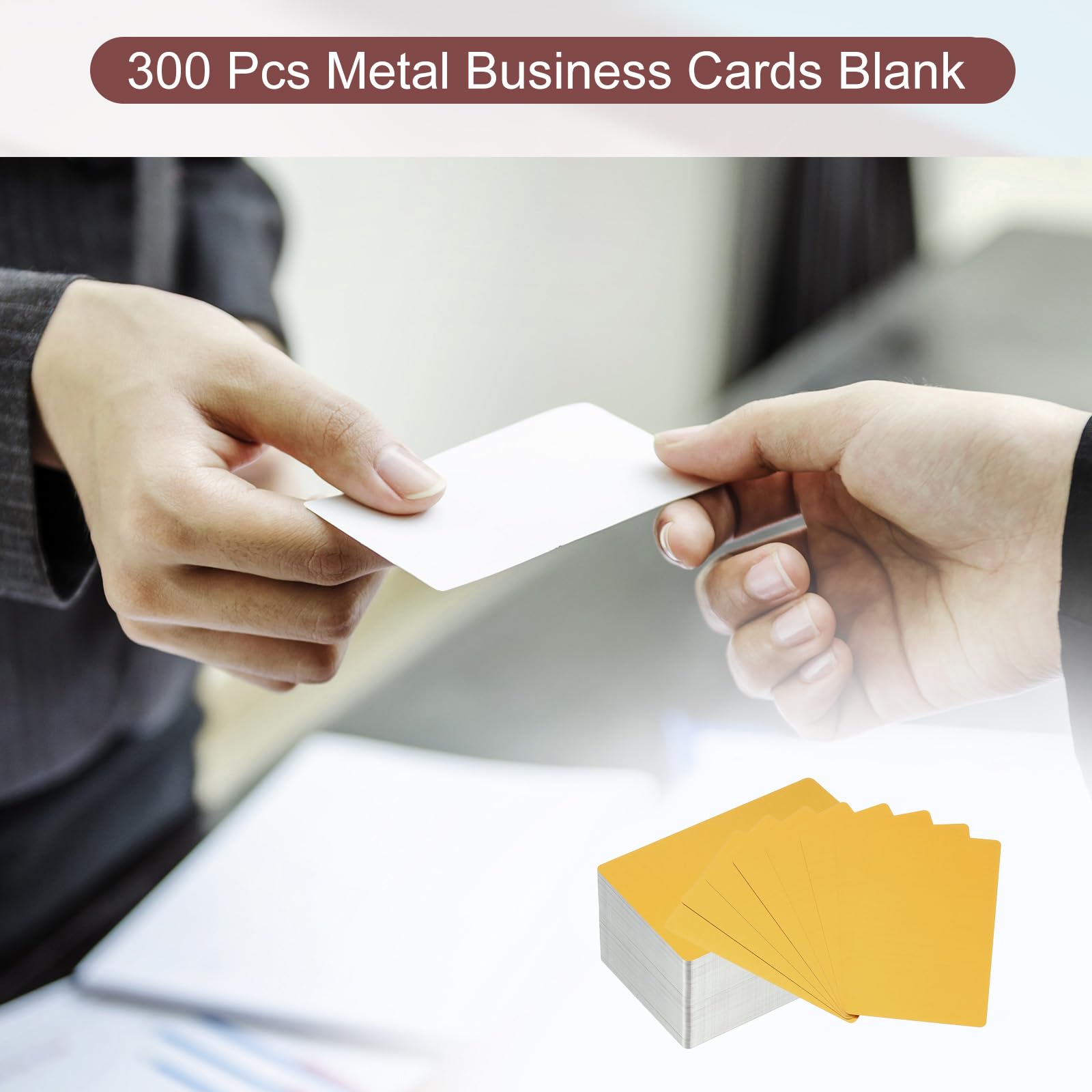PATIKIL 300 Pack Metall Visitenkarten Leer 0.45mm Dick Namenskarte Gold Ton | Laser Gravur Druckbare, Aluminum, 3.4x2.1", Für Benutzerdefinierte Heimwerker