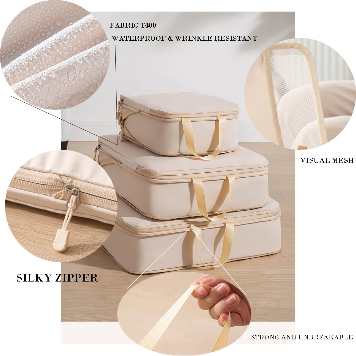 Organizer per valigie a compressione, 3 pezzi, da viaggio, espandibile, ultraleggero, impermeabile, a forma di cubo per vestiti, da viaggio, per bagagli, zaino
