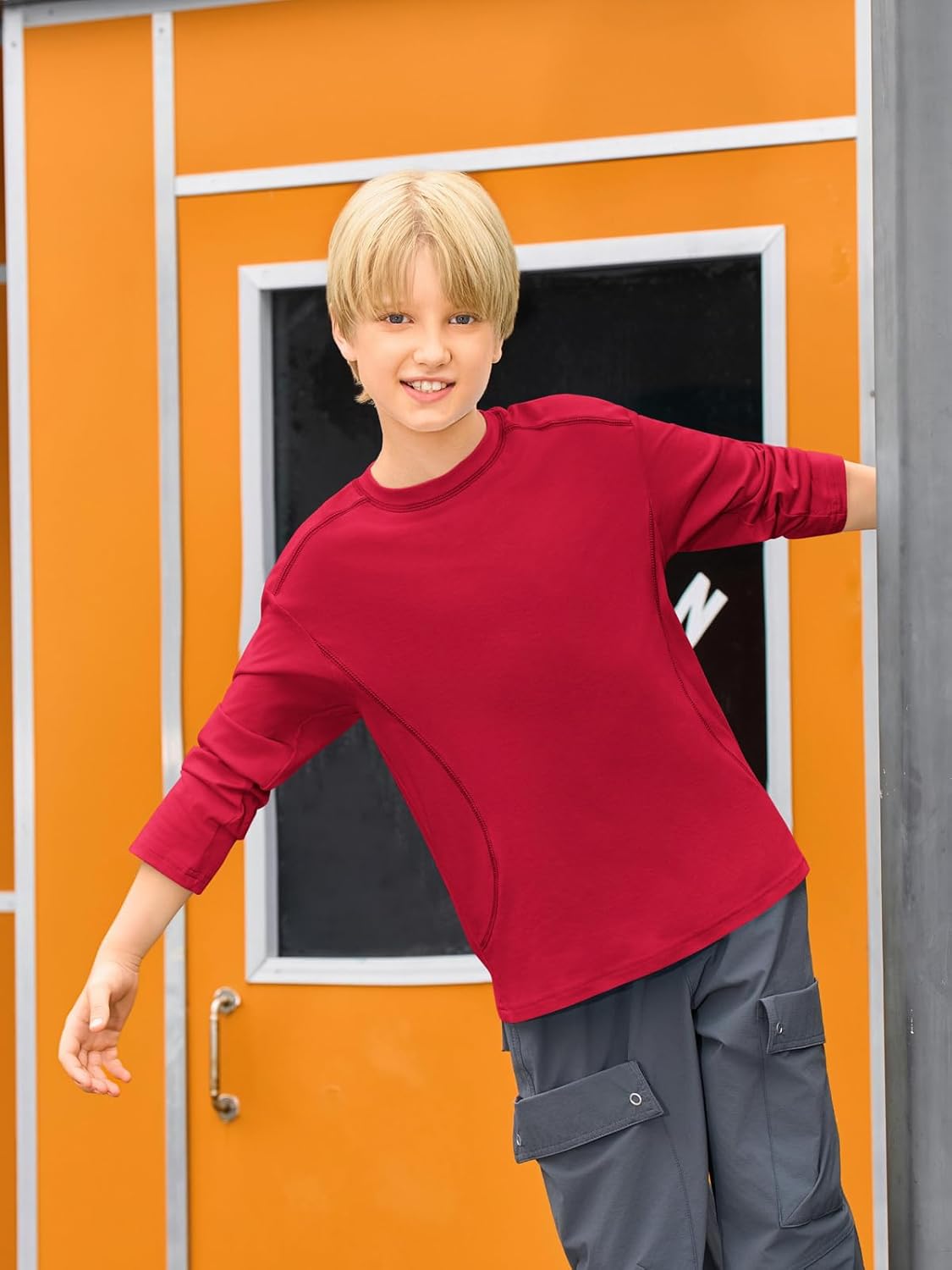 Haloumoning Boys Long Sleeve Shirts Kids Crewneck Oversized Casual Tees Fall Fashion Shirt Tops 5-14 Years - Image 4