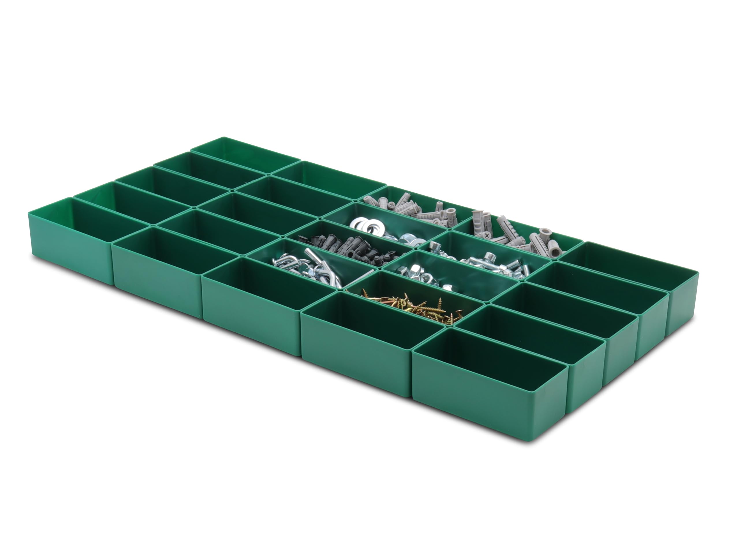 1a-TopStore 10 Stk. Einsatzkästen Einsatzboxen Schubladen-Einsatzkasten Sortierboxen, 32 Größen, 5 Farben (grün, 99x49x40 mm)