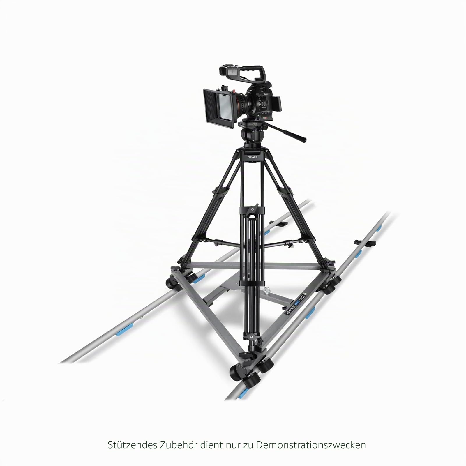 PROAIM Swift Kamera-Dolly mit 3,7 m Geradschiene für Stative, 159 kg | Aluminium-3-Rad-Dolly mit PU-Kugellagern; 28" Spurweite, 3×1,2 m Schienen; 20 Keile für exakte Nivellierung
