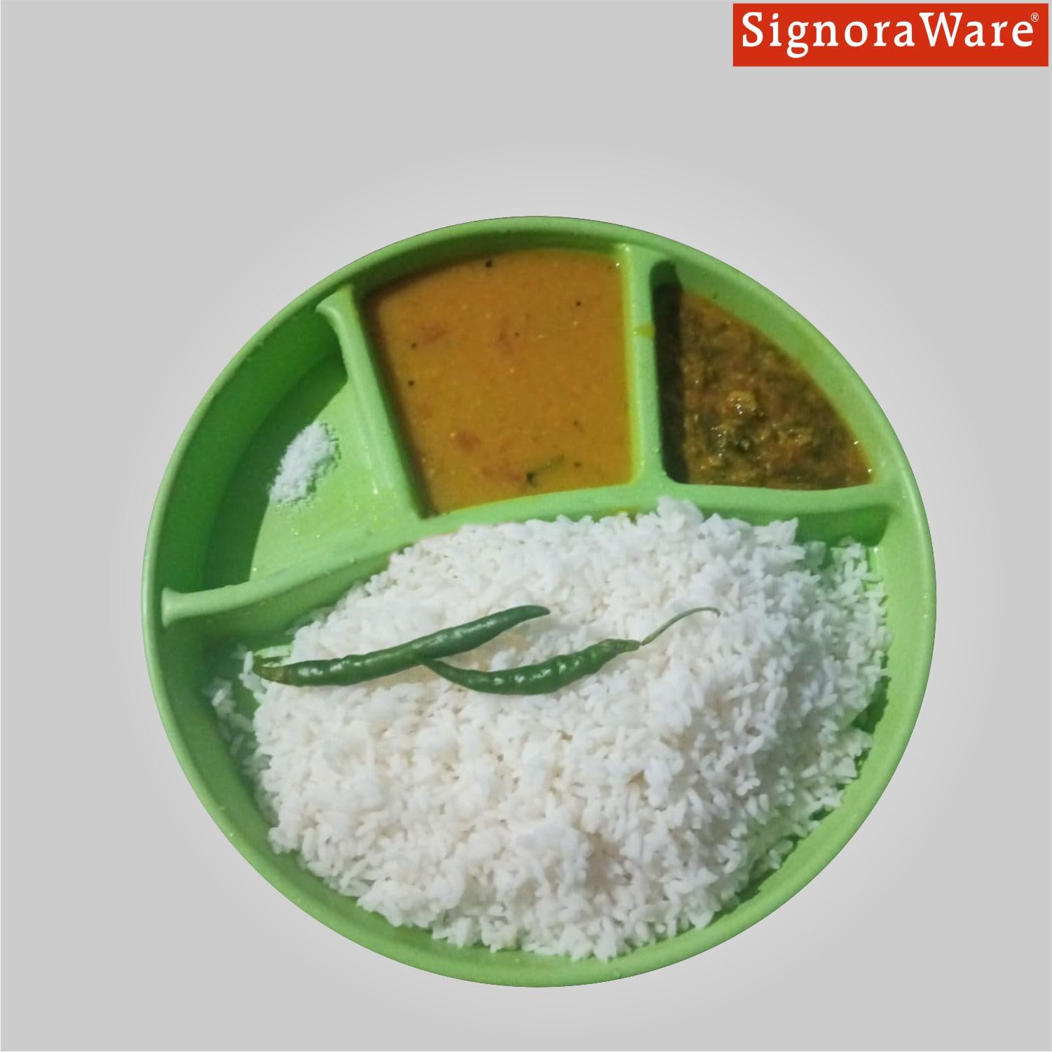 Signoraware Round Serving Thali Set, Set of 3, Parrot Green - Image 3 thumbnail
