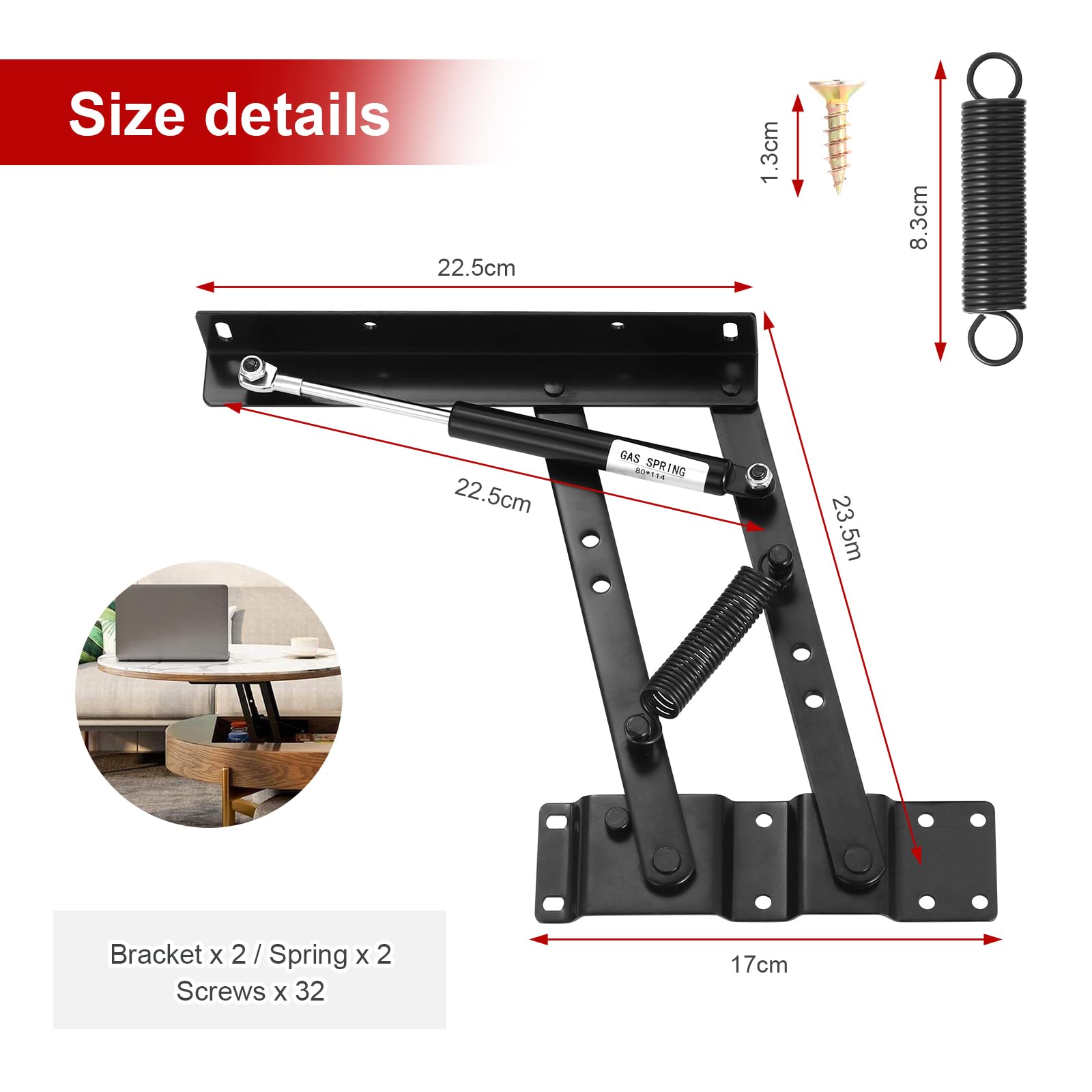 Knpwer 2 Pcs Coffee Table Spring Lift-Up Top Mechanism Hinge, Black, Style 2 - Image 2