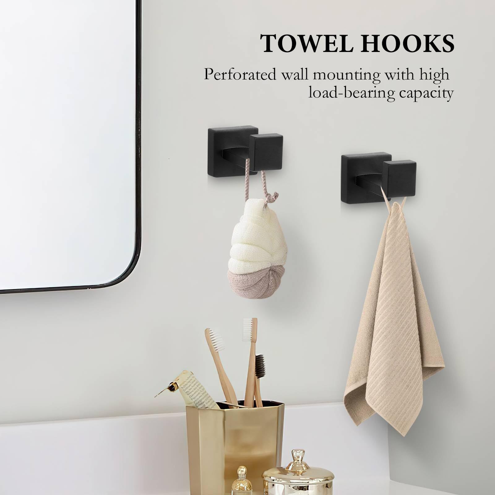 Badezimmer-Set Mattschwarz – 10-teilig Mit Handtuchstangen, Haken, Ringe & Toilettenpapierhalter