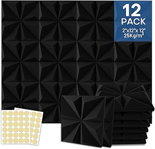 12 Pack 2"x12"x12" Pyramid Sound Proof Foam Panels for Walls, Acoustic Foam Panels Studio/Gaming/Office Fire-Resistant Noise Control