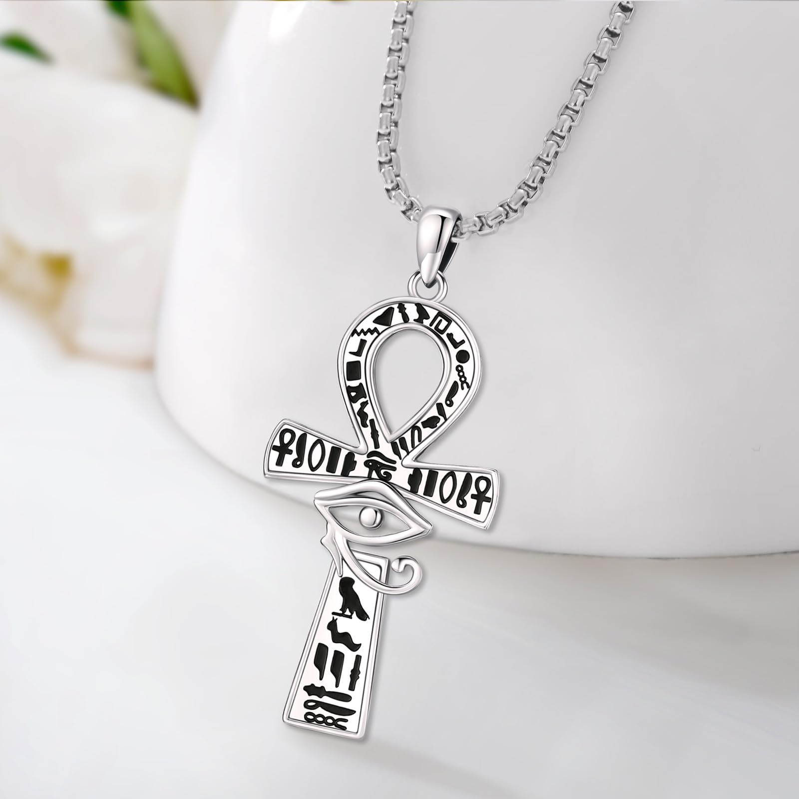 Eusense Ciondolo Croce Ankh in Argento 925, Collana Occhio di Horus Crocifisso Egiziano Ankh Collana Croce per Donna Uomo Adolescente Ragazzi