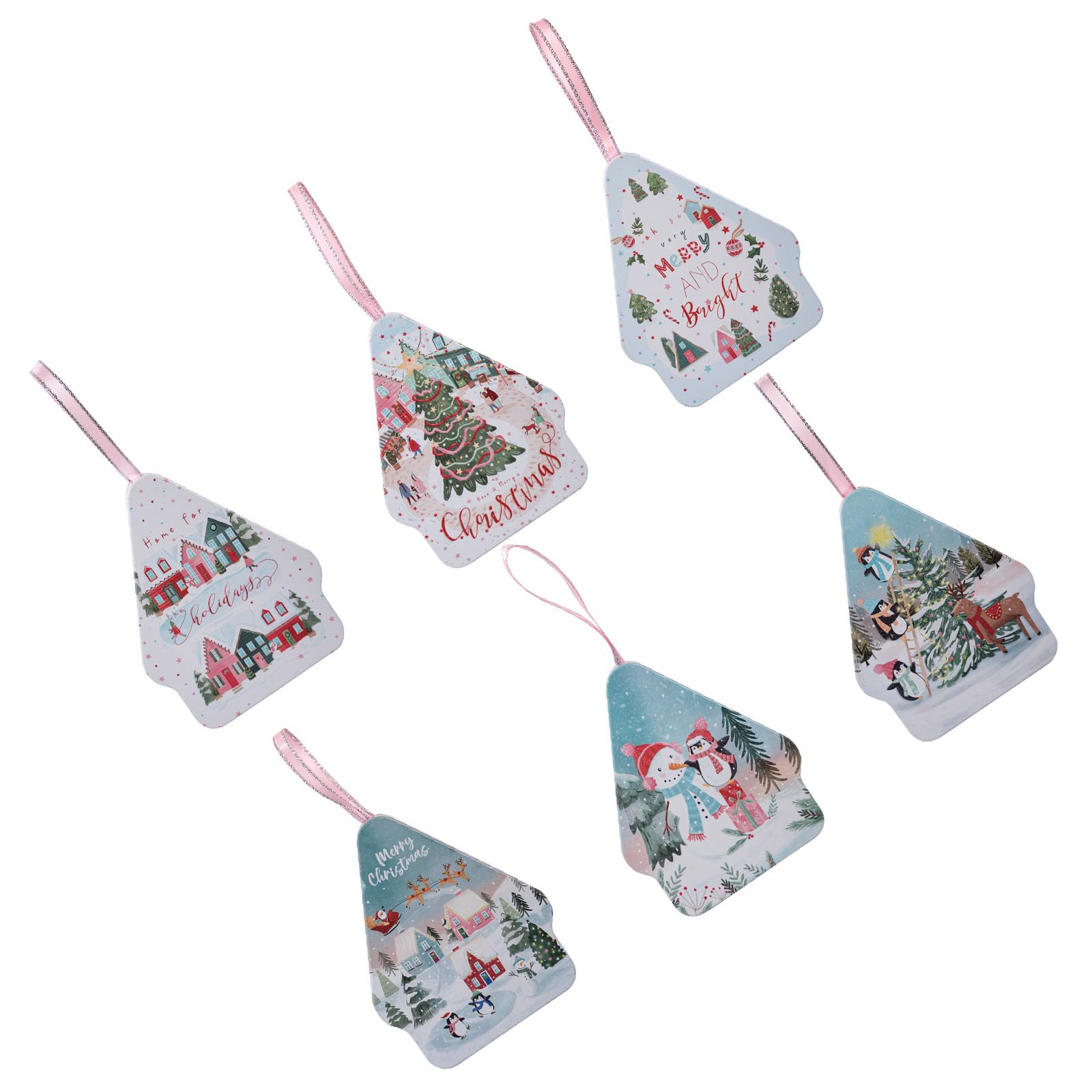 YROHGKPN Of 6 Holiday Decorative Tinplate Containers Metal Gift Packaging Boxes House Shaped Cookie Tins with Lid Heavy Duty Metal Boxes