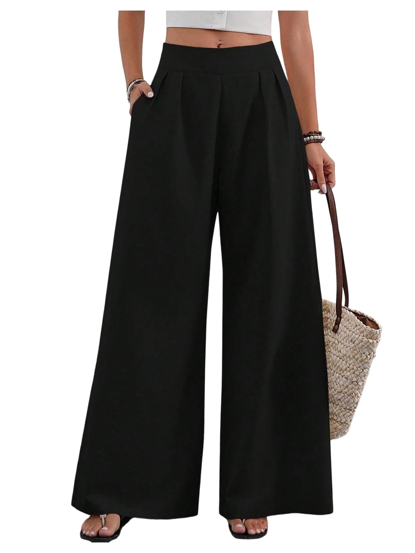 SOLY HUX Womens Wide Leg Pants High Waisted Baggy Dressy Casual Pants Trousers with Pockets