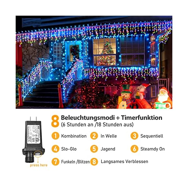 GYLEFY Eisregen Lichterkette Außen, 10M 400 LED Anschließbar Lichterkette Außen, Weihnachtsbeleuchtung Außen IP65… – Bild 5