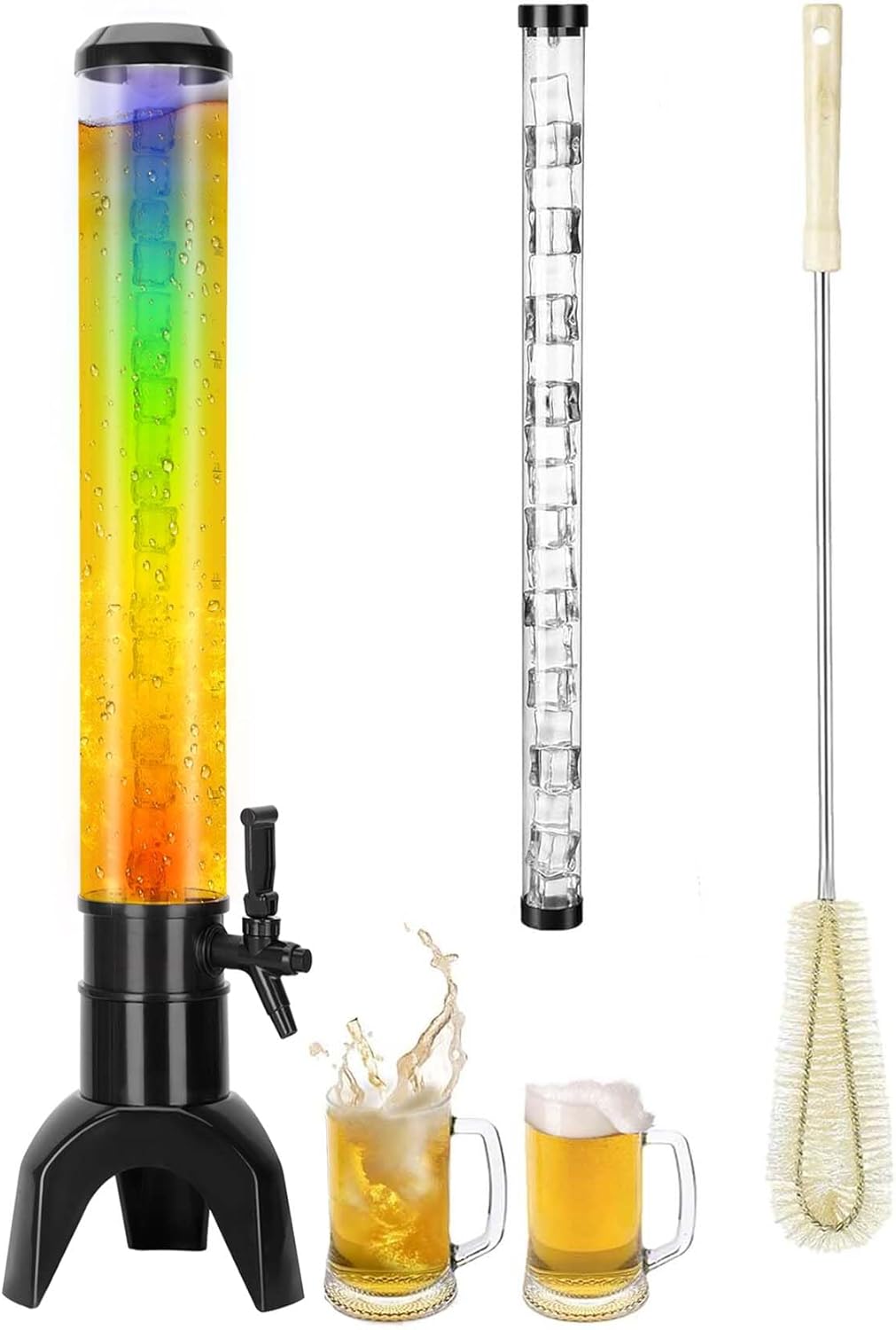 3l mimosa tower dispenser with ice tube and led lights, 100 oz/3.2 qt gravity beverage dispenser for parties bars pubs restaurants 1pcs
