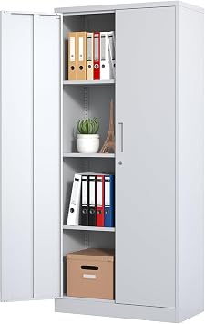 71" Tall Metal Storage Cabinet with Adjustable Shelves, Kitchen Pantry Storage Cabinet with 2 Doors, 31.5" W White Pantry Cabinet for Dining Room, Kitchen, Assembly Required, White