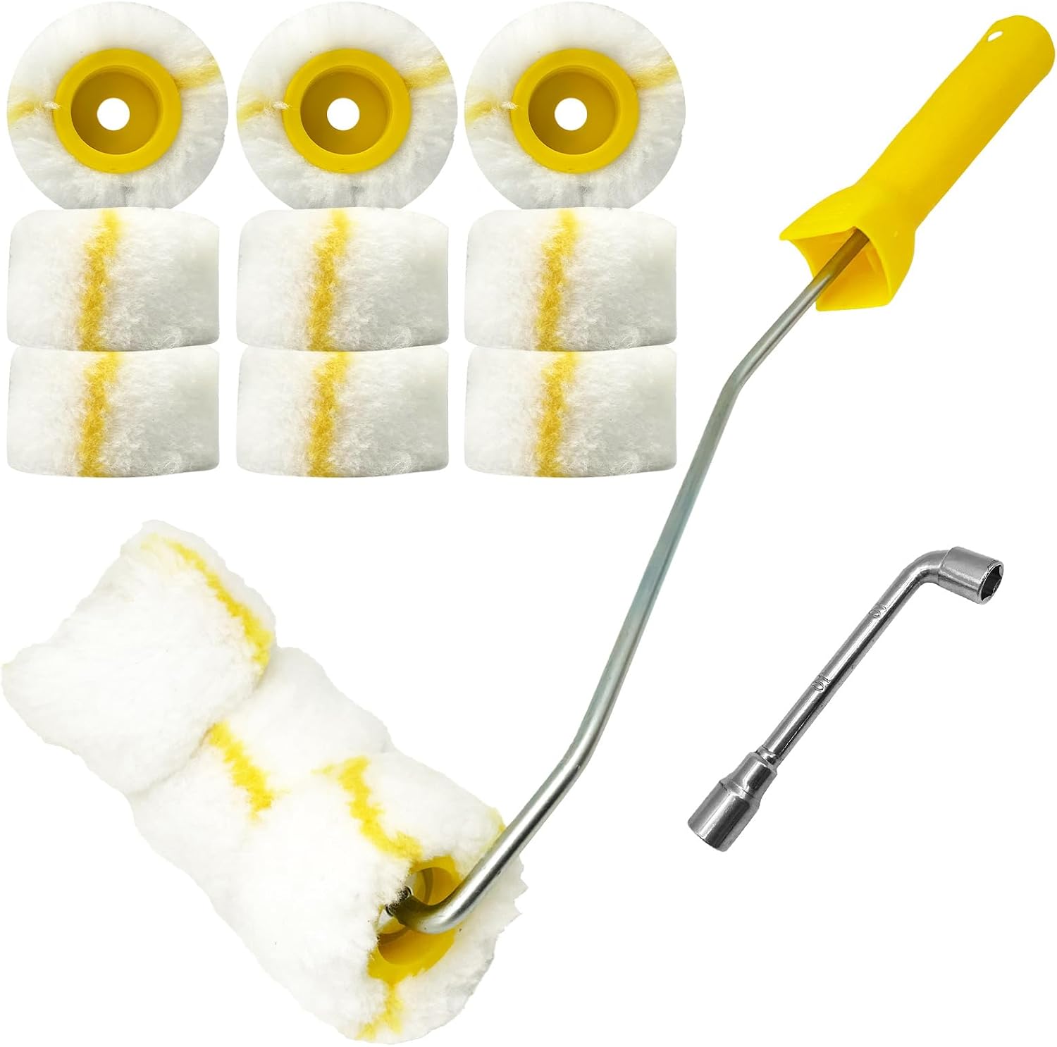 12 Pack 3 Wheels Pipe Paint Roller Set with Frame & Wrench, Mini Paint Roller Covers for Painting Pipes, Tubing, Steel Bars, Curved Surfaces, Edges & Corners