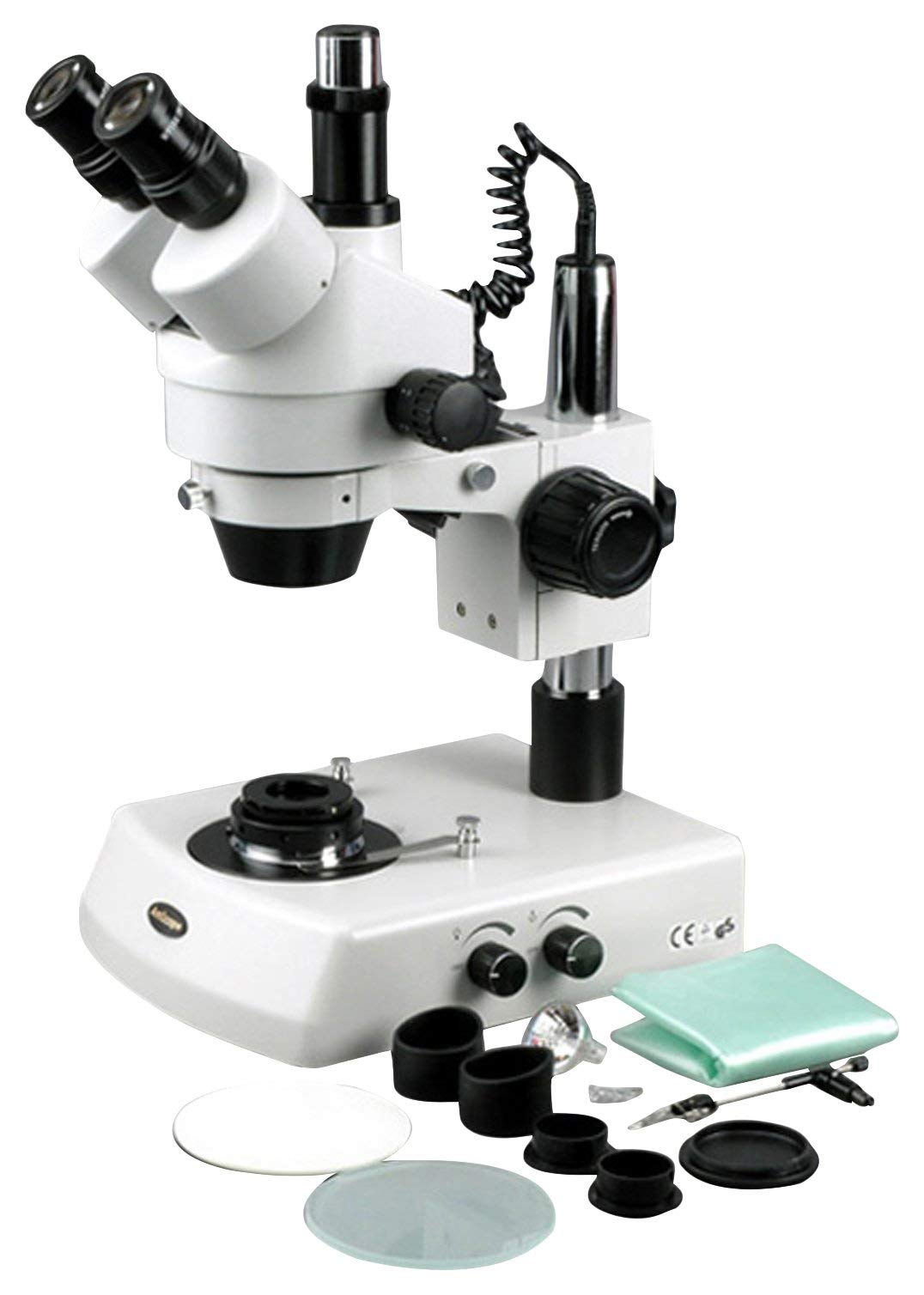 AmScope SM-2TX-DK Professional Trinocular Stereo Zoom Microscope, WH10x Eyepieces, 3.5X-45X Magnification, 0.7X-4.5X Zoom Objective, Upper and Lower