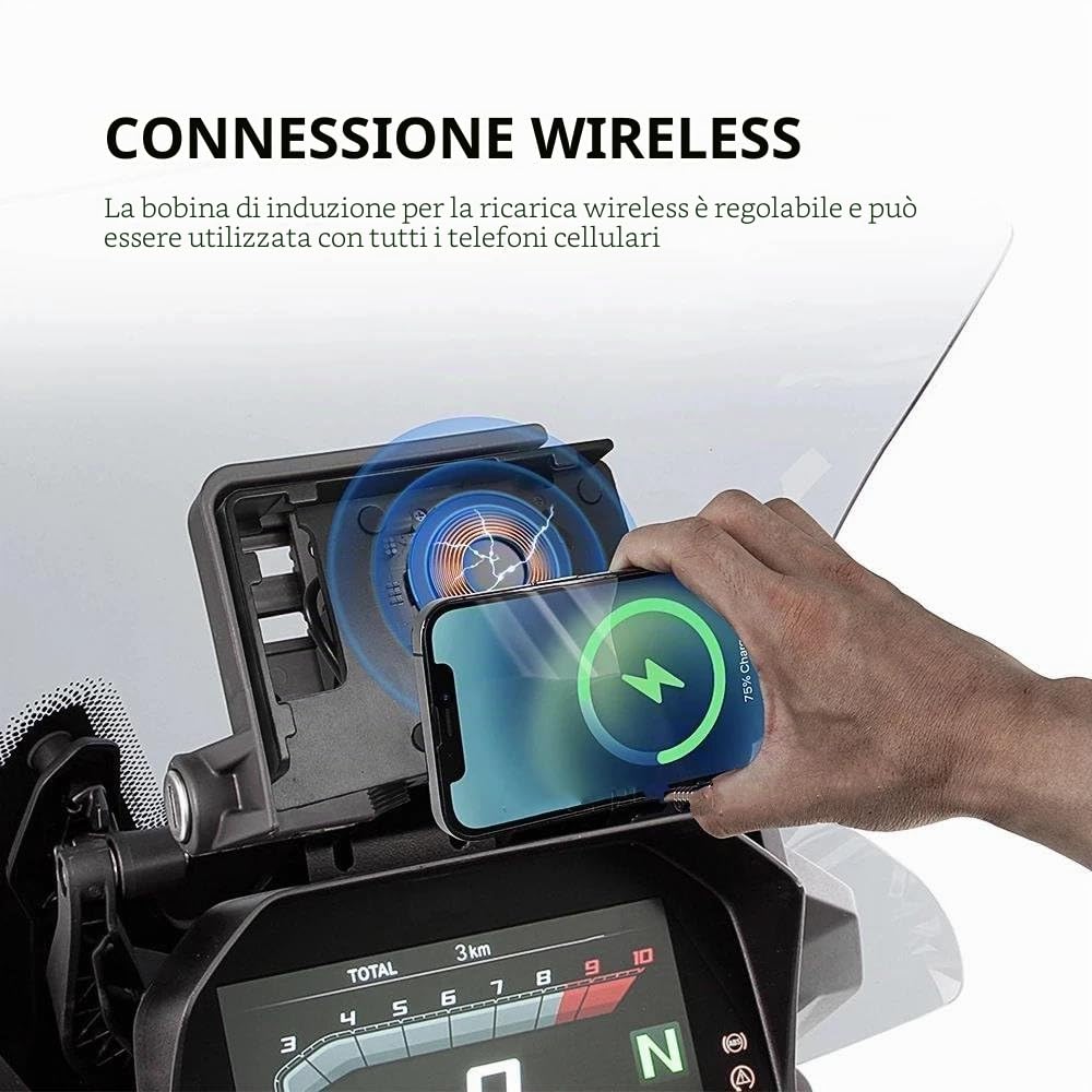 Staffa Navigazione per BMW R 1200 GS 1250 R1200GS LC per ADV R1250GS F750GS F850GS F900R F900XR S1000XR R1250R Supporto Ricarica Wireless per Telefono Cellulare Supporto Telefono GPS