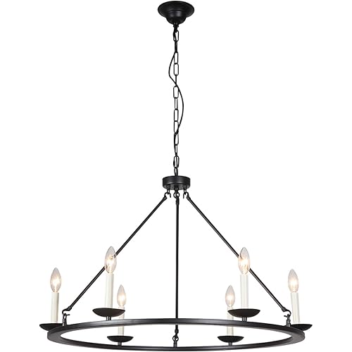 Kitchen Island Pendant Light, A1A9 Retro Round Candle LED Chandelier Lighting Wagon Wheel Ceiling Lights for Farmhouse, Dining Room, Table Light, in Entryway, Hallway, Foyer, D30" X H23" Chain 41.3''