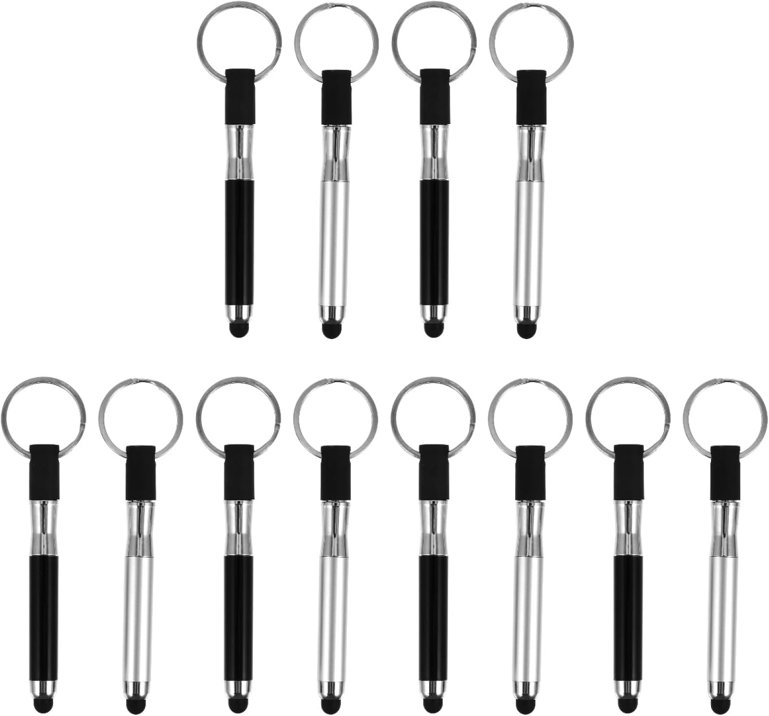 Mikikit Stylus Pen with Keyring, 12 Pcs Stylus Pens for Touch Screens Keychain Plastic Touch Screen Ballpoint Pen Key Ring Touchscreen