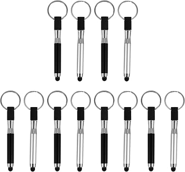 Mikikit Stylus Pen with Keyring, 12 Pcs Stylus Pens for Touch Screens Keychain Plastic Touch Screen Ballpoint Pen Key Ring Touchscreen