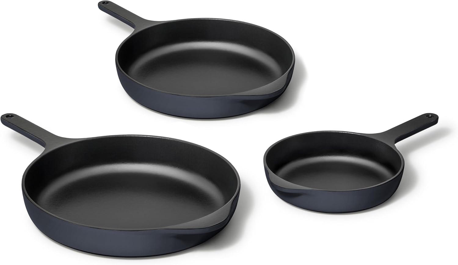 Caraway Cast Iron Skillet Set - 8", 10.5”, & 12" Enameled Cast Iron Pan With 3 Layer Enamel Coating - No Seasoning Required - Compatible With All Stovetops - No Forever Chemicals - Midnight Blue