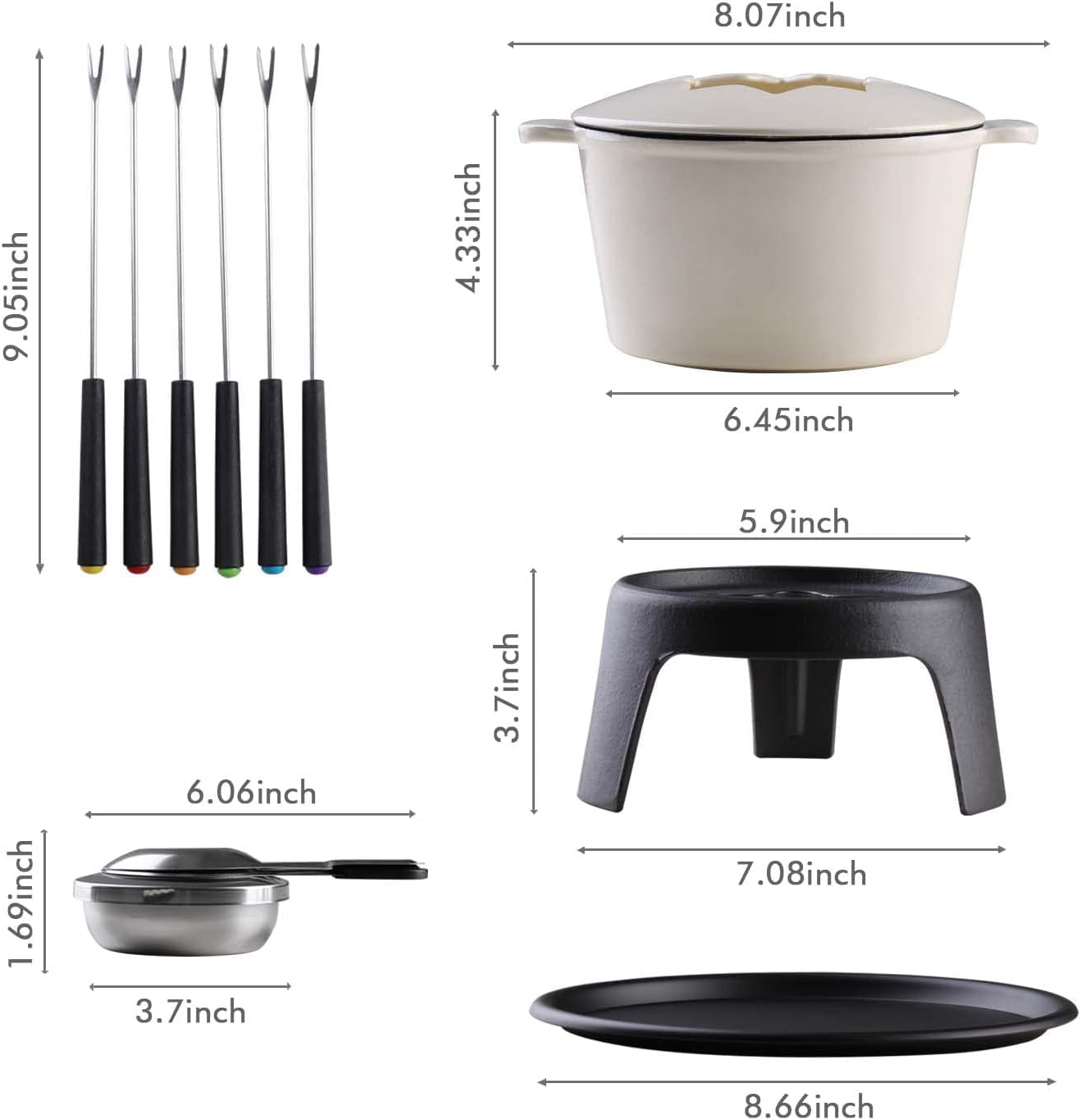 Artestia Cast Iron Fondue Pot Set of 2, Swiss Cheese Chocolate Fondue for Camping Party