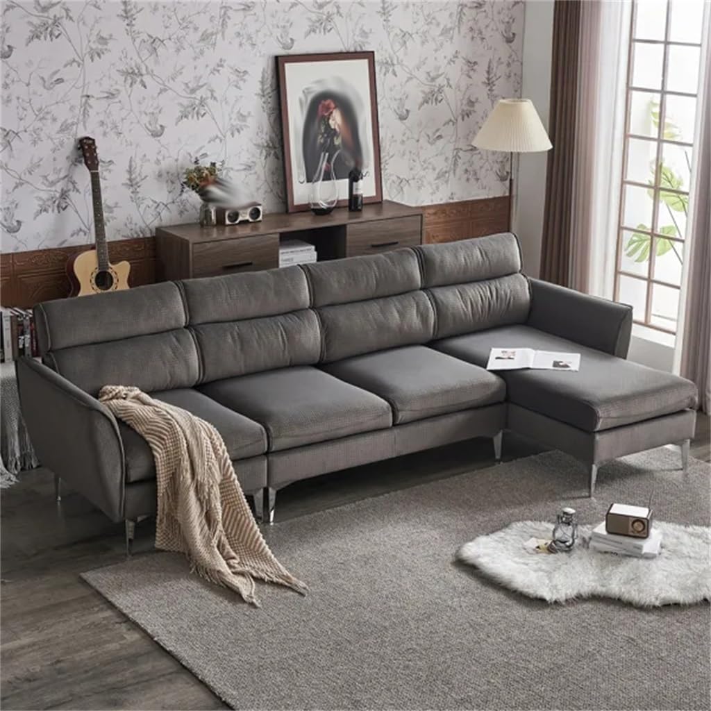 Modular Dark Gray Sofa,Pushback Chair Shape Four Seats with Footstool Flannel Diamond Electroplated Gold Triple Leg