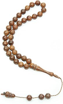 ihvan online, Islamic Prayer Beads 8mm 33 Beads, Natural Stone Muslim Prayers Bead, Daily Dhikr Tasbeeh, Subha Tasbih Gift for Ramadan Hajj Umrah, Kuka Muslim Rosary, Round Cuts, Brown