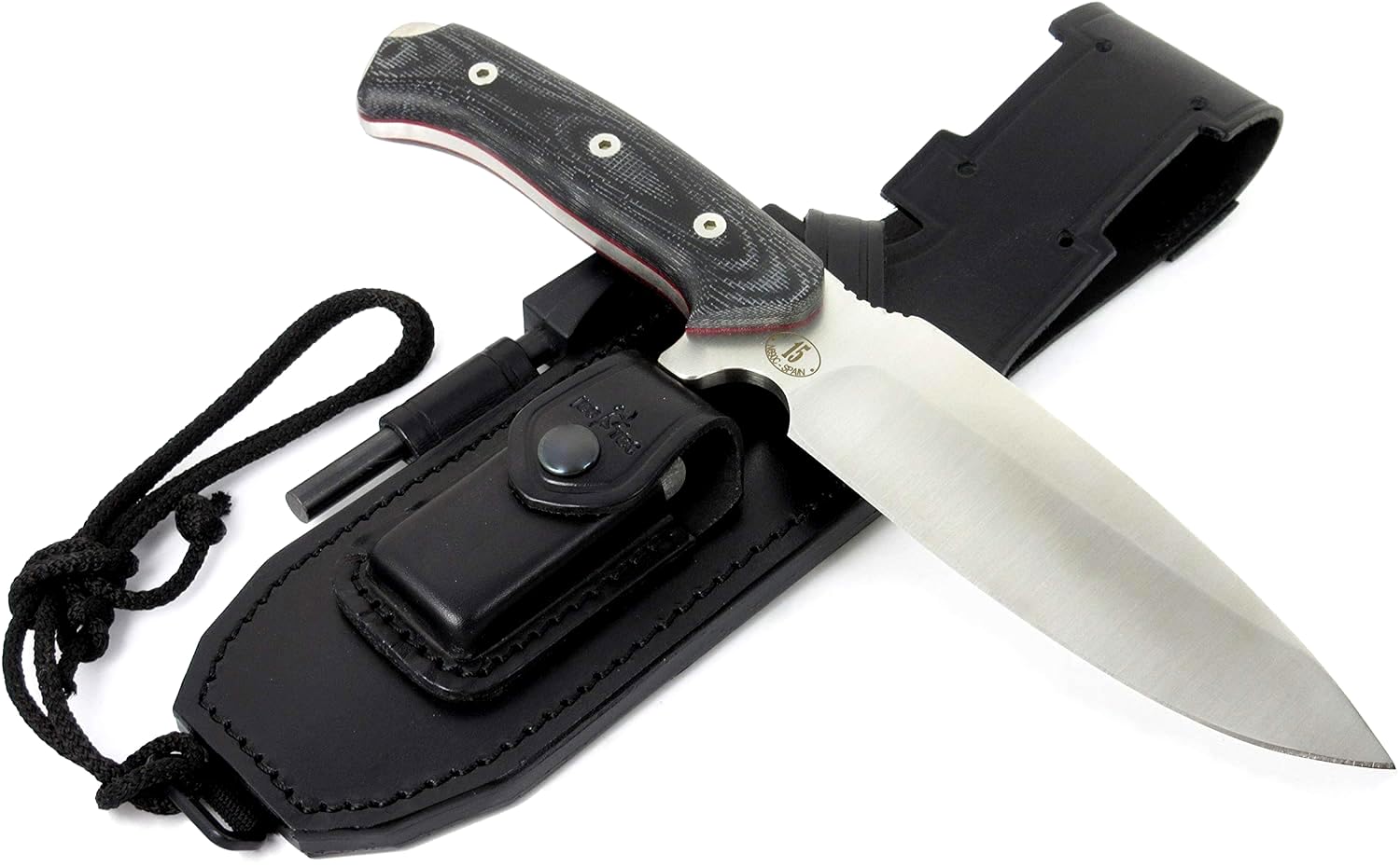 JEO-TEC Nº15 Outdoor Camping Gürtelmesser Jagdmesser Überlebensmesser Survival Bushcraft Messer - Deutsche Stahl BÖHLER N690C - Lederscheide Feuerstahl Messerschärfer