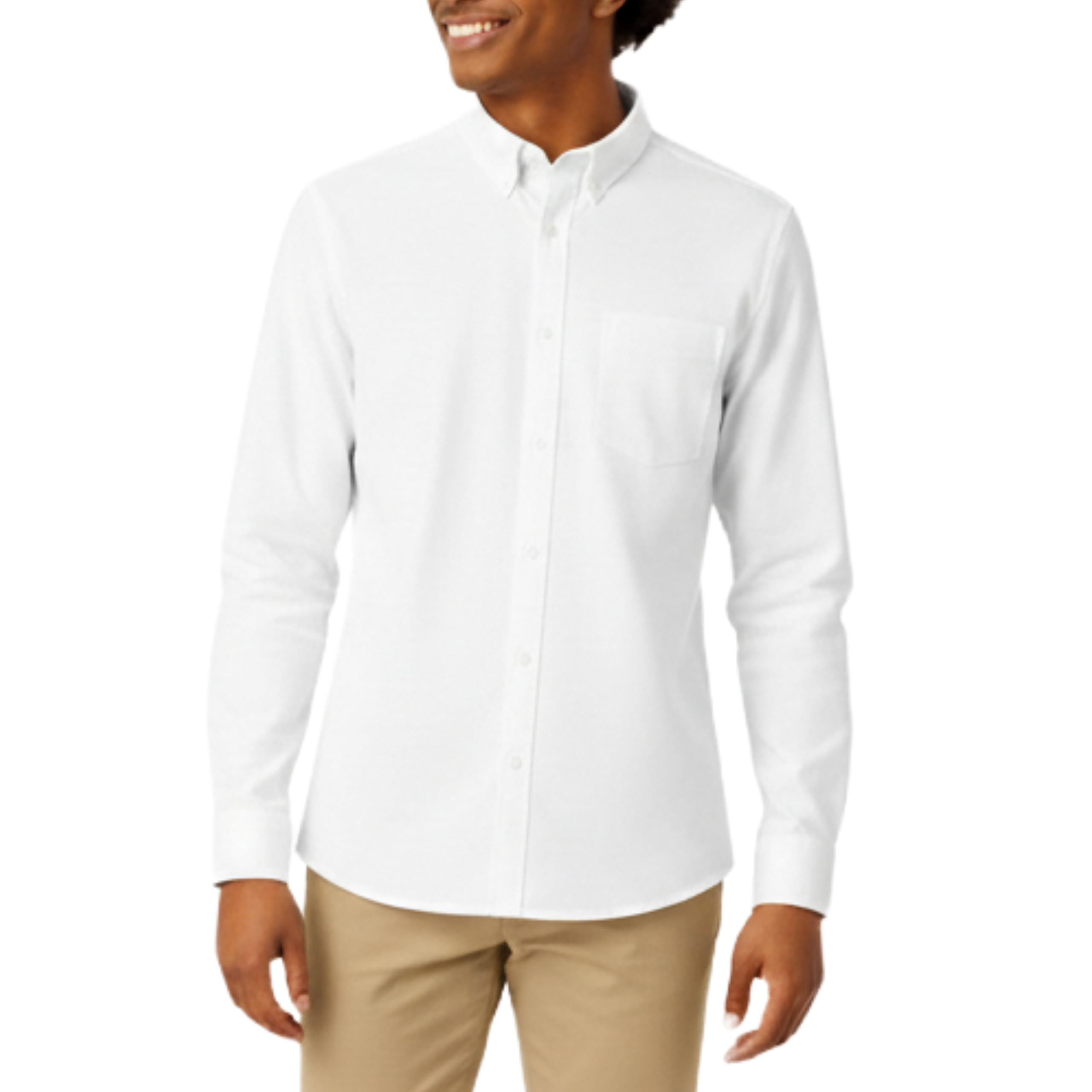 French Toast Boys' Expandable Collar Button Down Dress Shirt, Long Sleeve, White, 18 Years