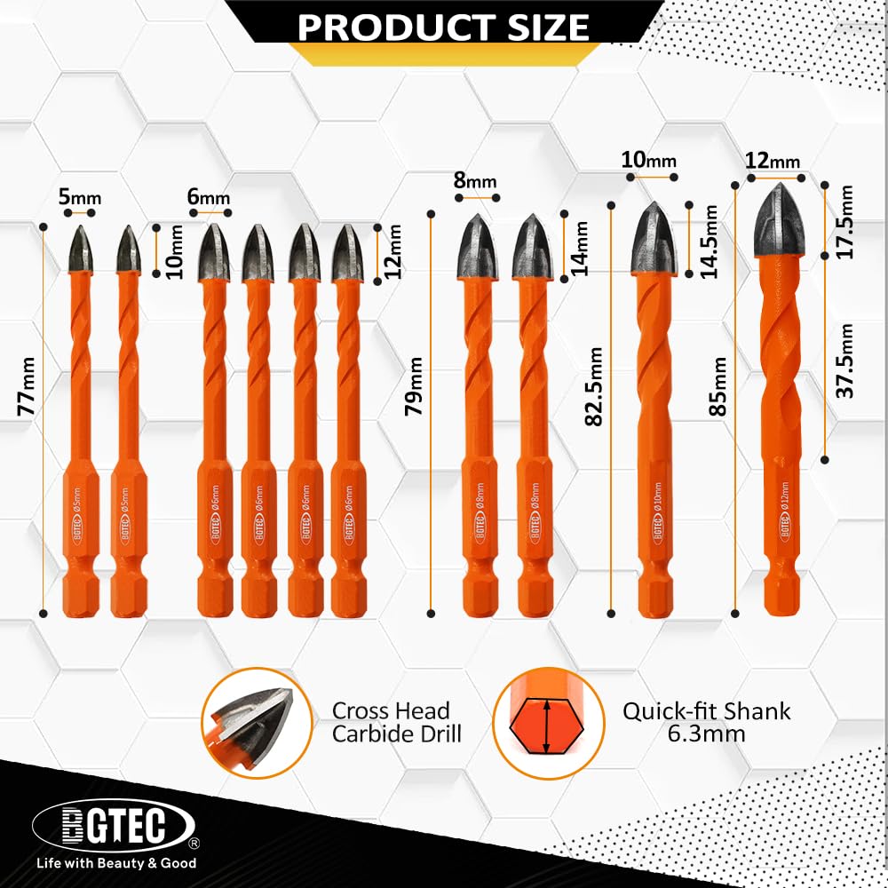 BGTEC Juego de 50 Hojas de Sierra de Calar para Corte de Madera Metal & Brocas de metal duro Brocas 10pcs 5-12mm para Madera Plástico Mampostería Cerámica